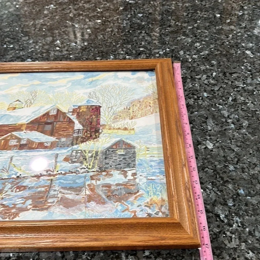 painting winter landscape, farm